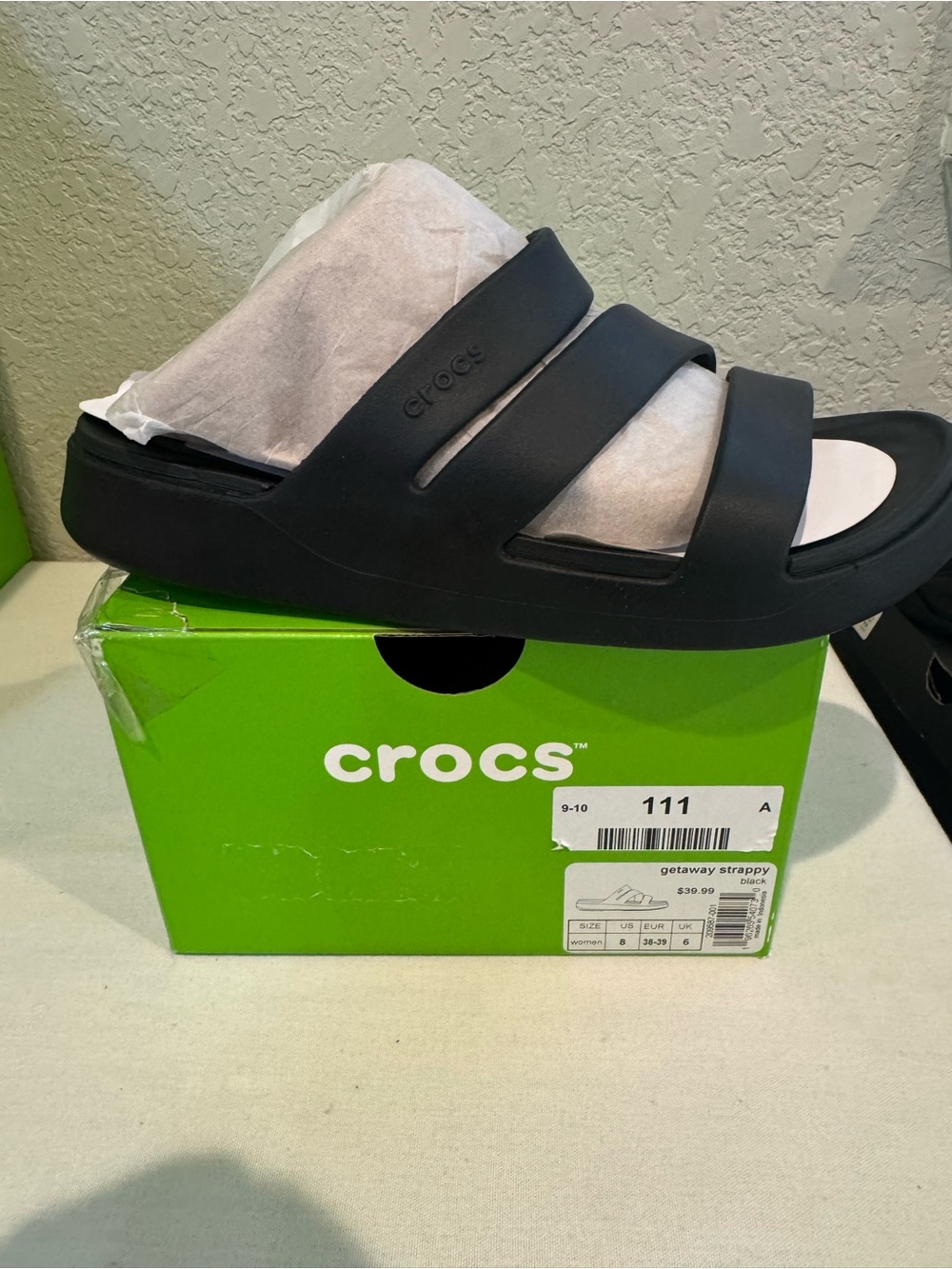 CROCS Black Triple-Strap Slide Sandal